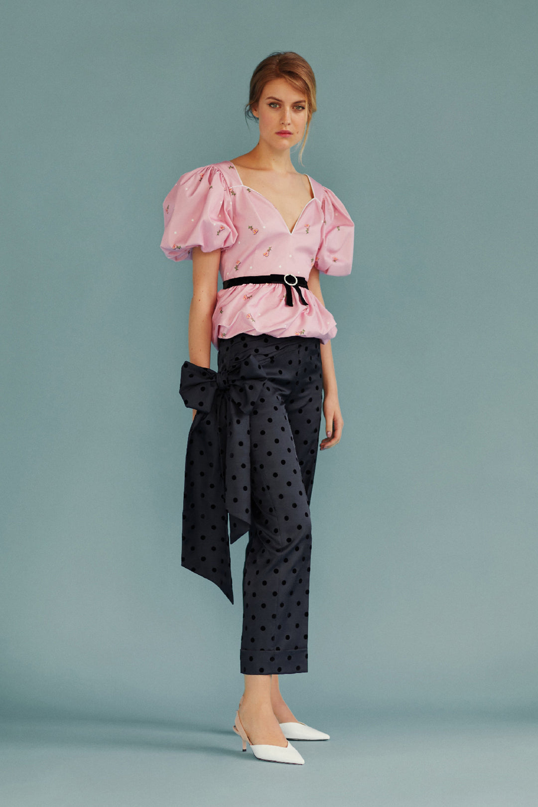 Polka dot pants with big bow