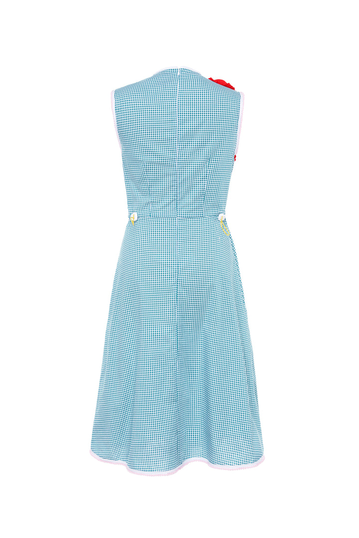 Check dress with ruffled flowers