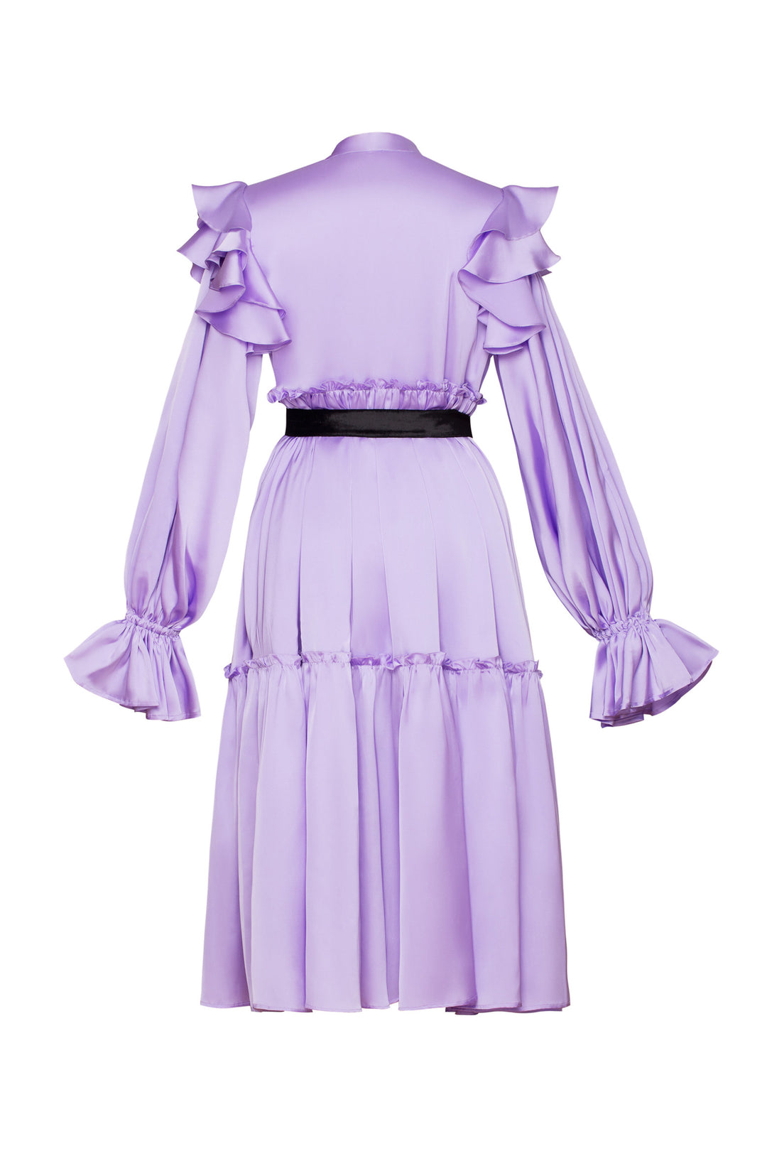 Tie-neck long sleeve ruffled dress