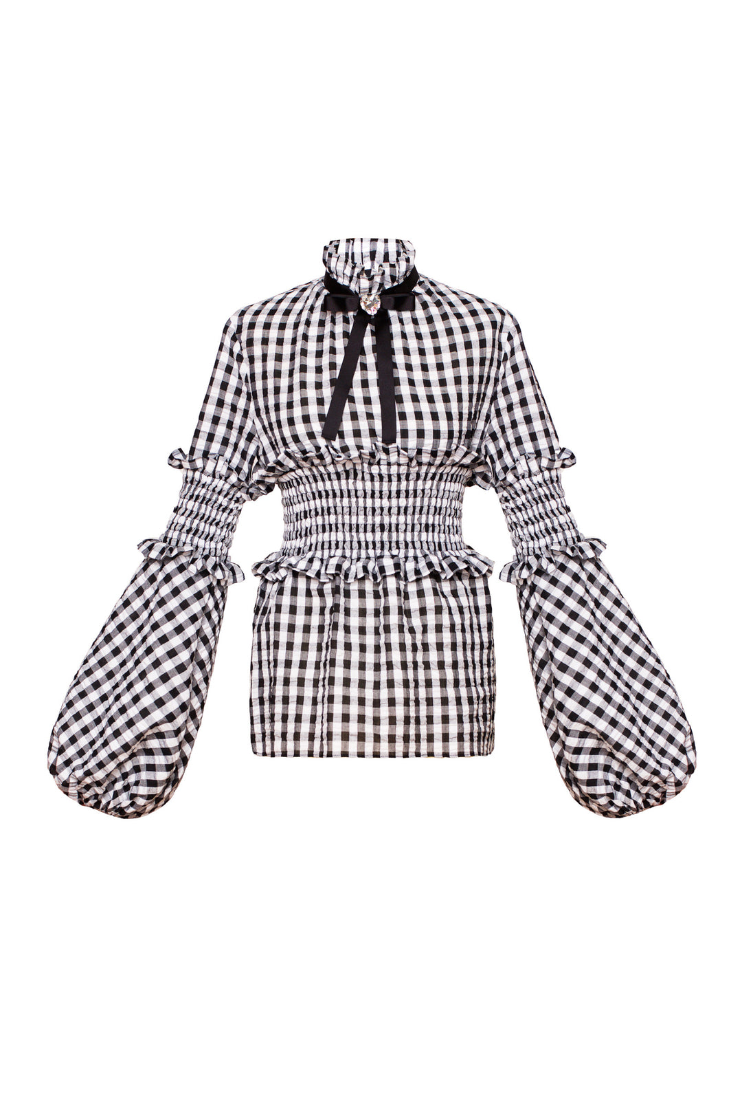 Elastic waist top with ruff collar