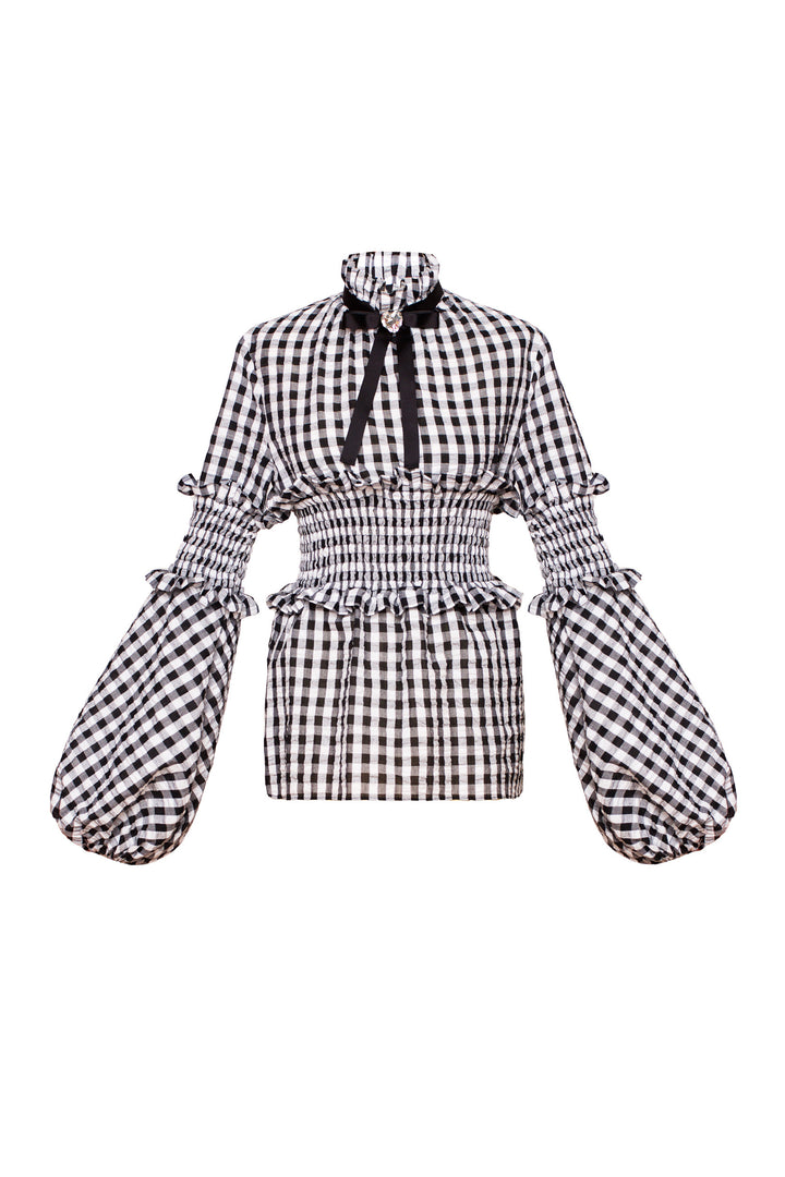 Elastic waist top with ruff collar