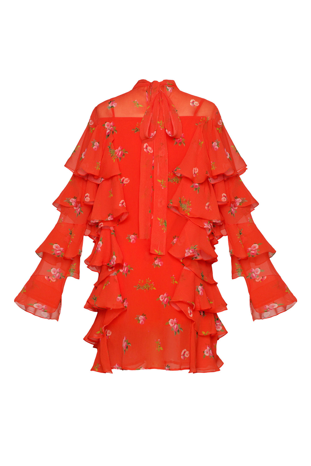 Mini tie-neck ruffled dress
