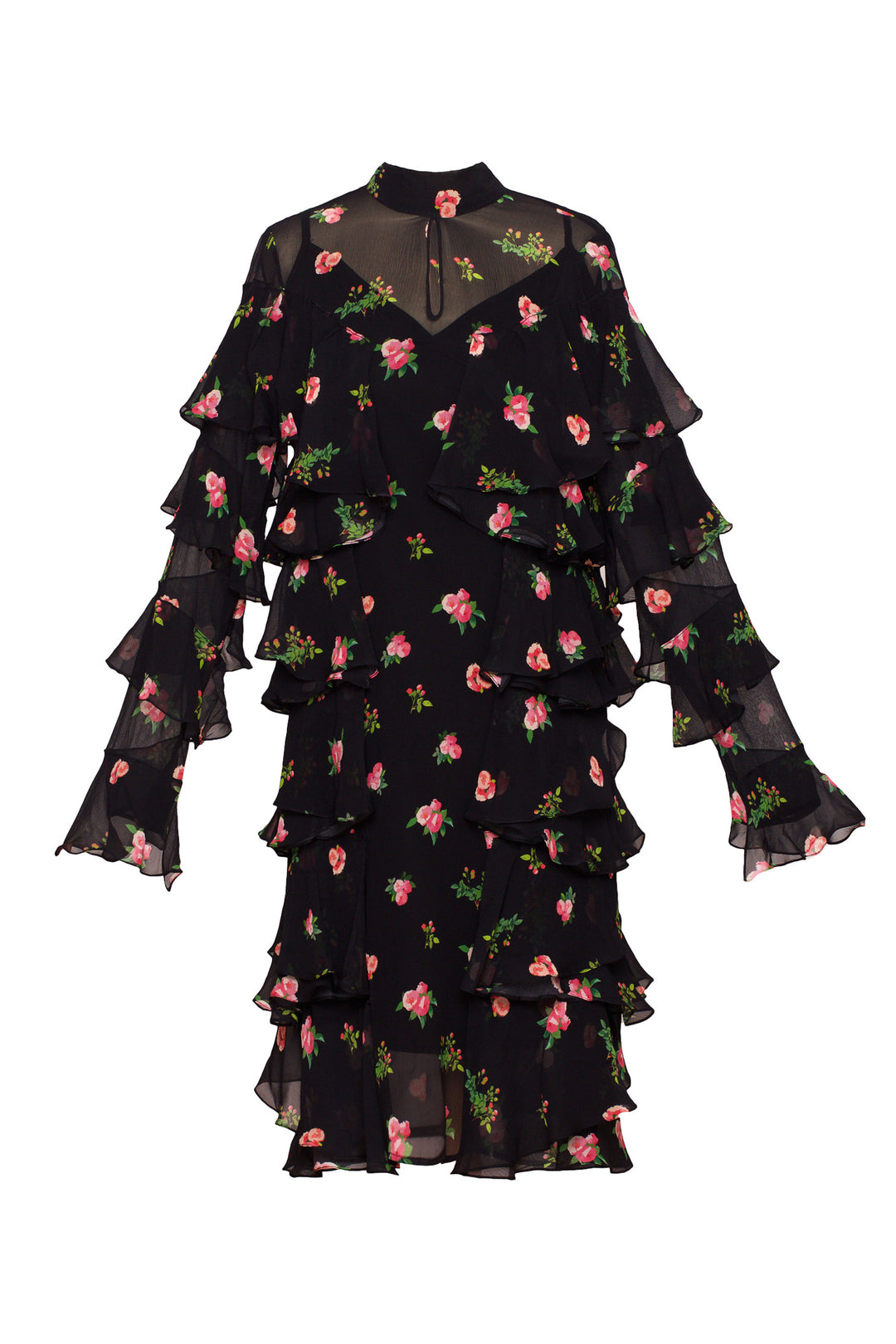 Midi tie-neck ruffled dress