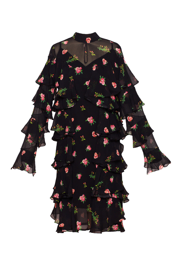 Midi tie-neck ruffled dress
