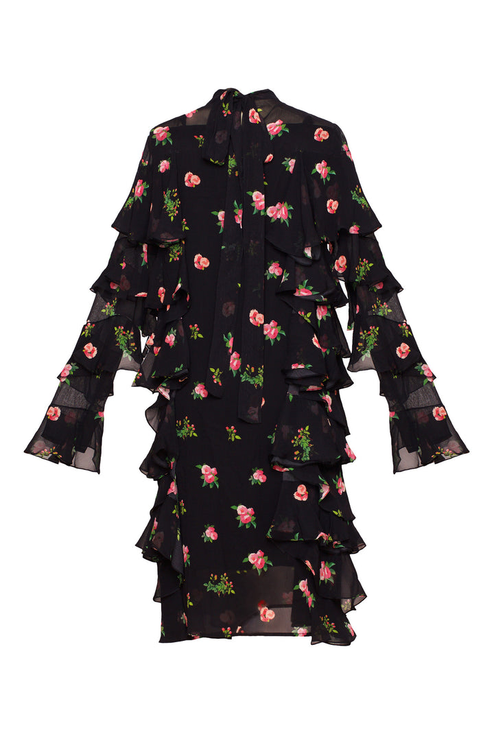 Midi tie-neck ruffled dress