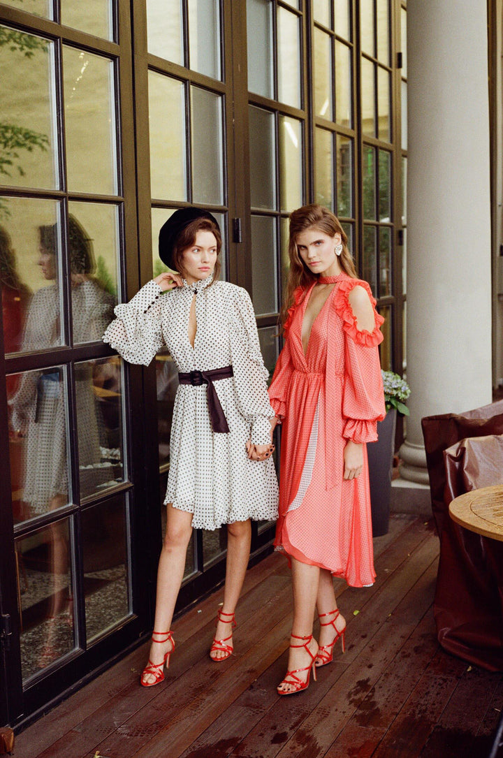 Cold shoulder deep slit dress