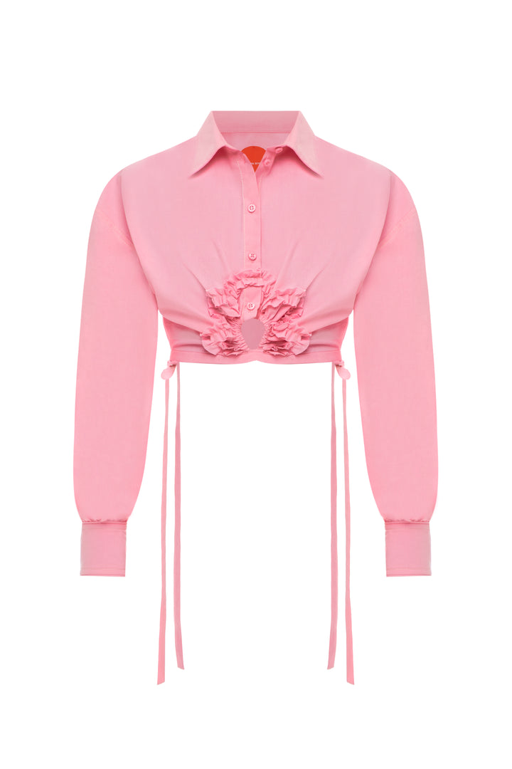Pink flower-intarsia shirt