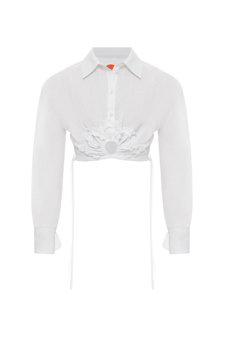 White flower-intarsia shirt