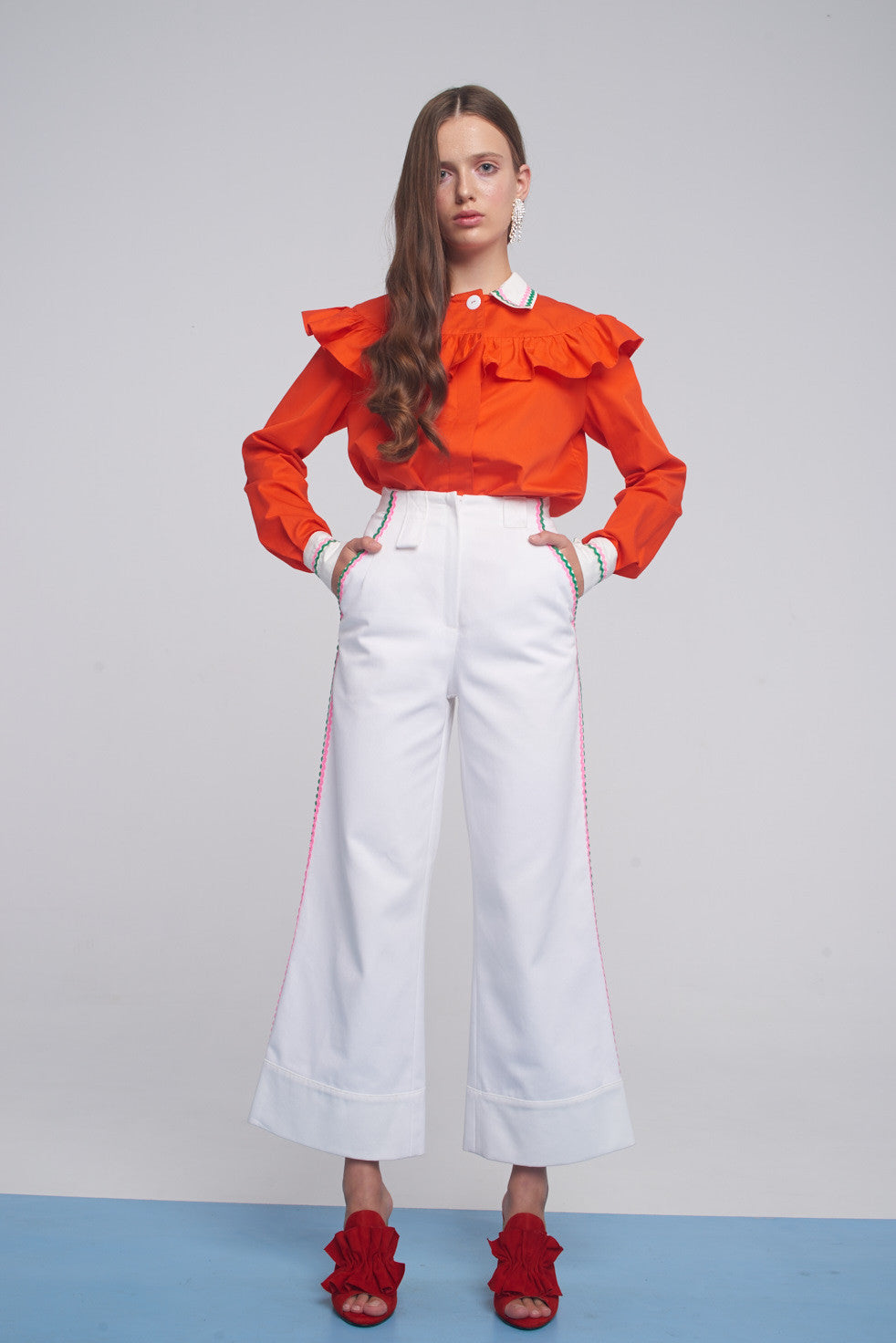 Shirt with ruffled basque