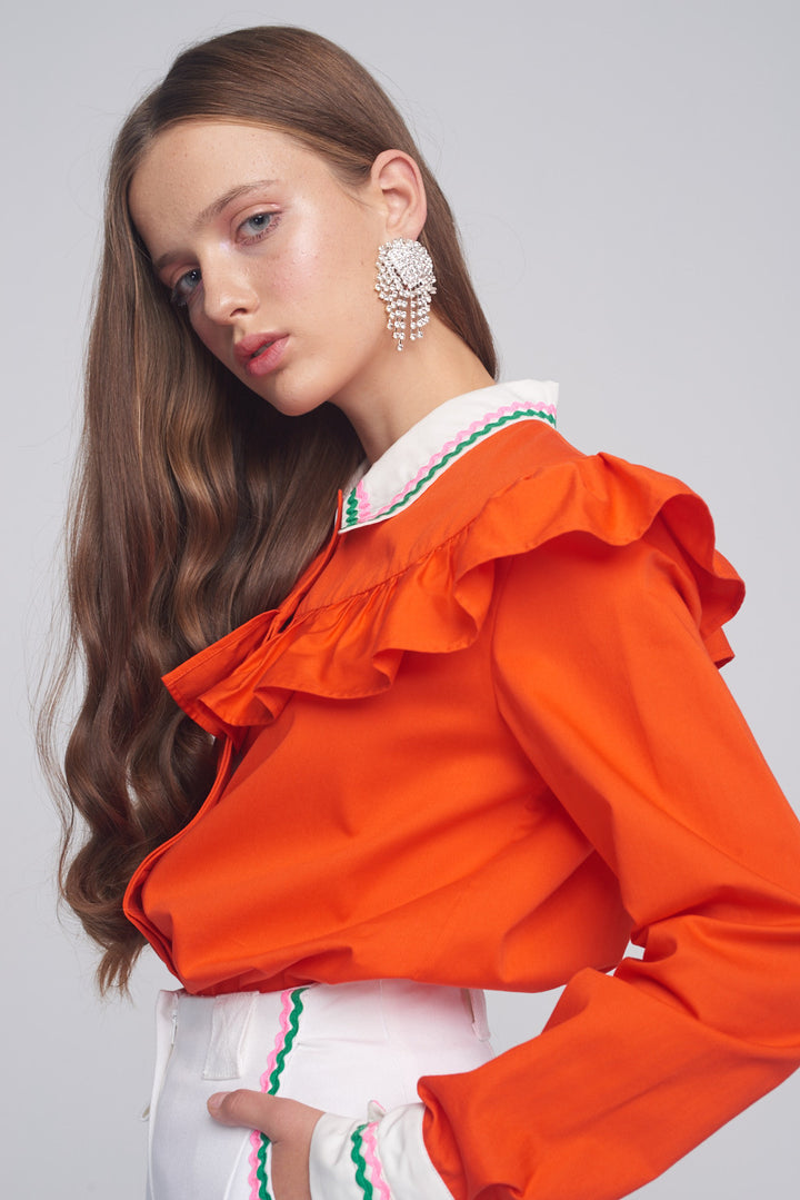 Shirt with ruffled basque