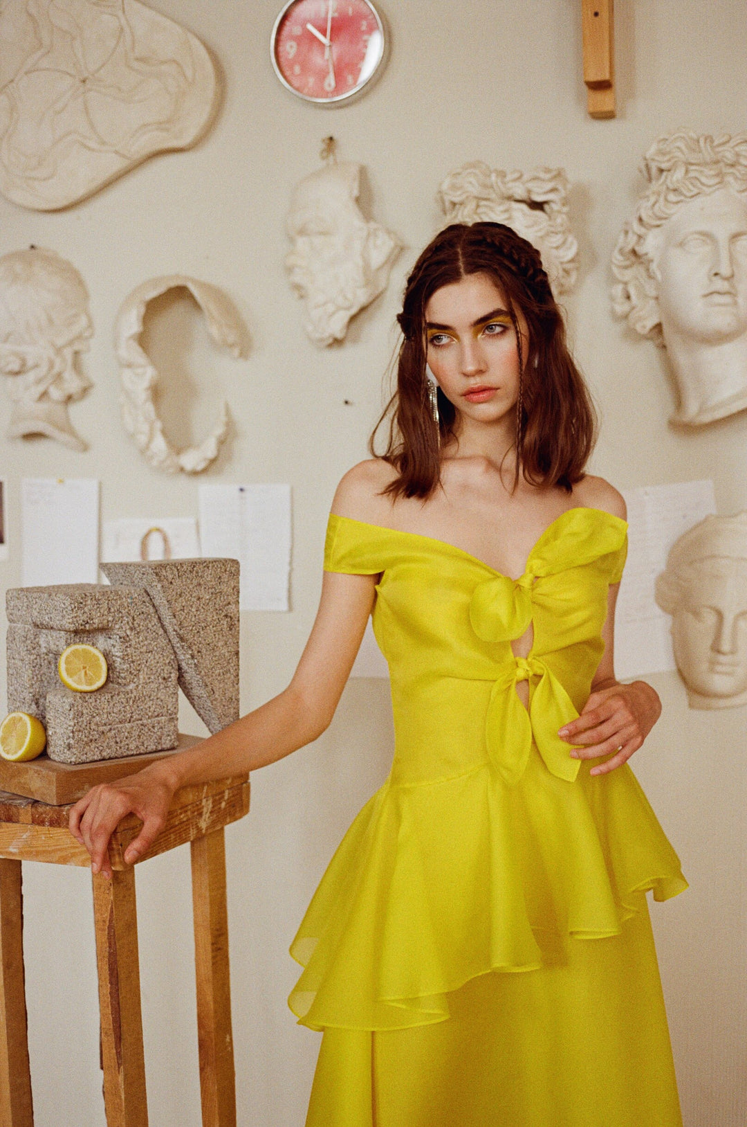 Silk off-the-shoulder midi dress
